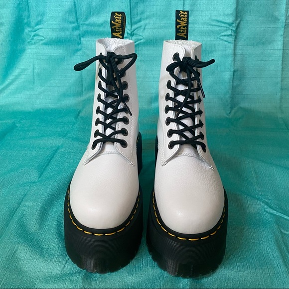 DR. MARTENS 1460 PASCAL MAX BOOTS (White Pisa Leather Platform Boots) - Picture 2 of 5